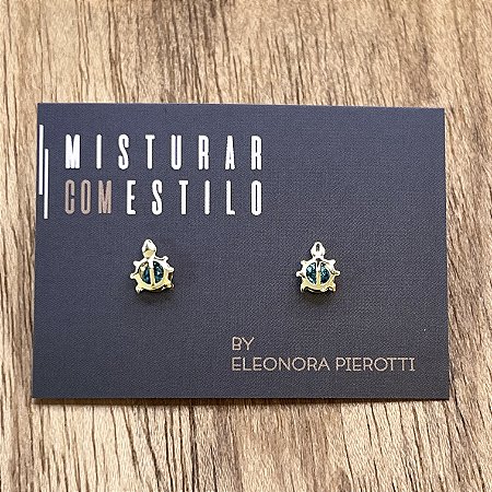 Brinco Mini Tartaruga - Áqua - Dourado