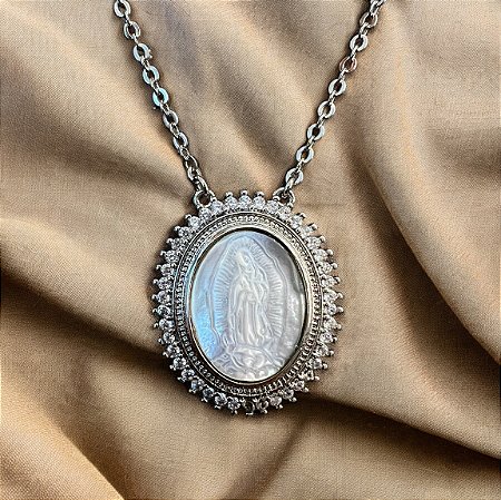 Colar N. S. Guadalupe Madre Pérola, Zircônia - R