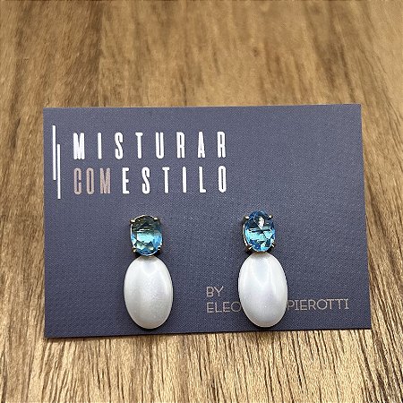 Brinco Pérola Oval Com Turquesa