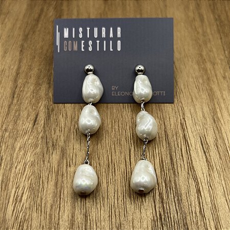 Brinco Trio De Pérolas Barrocas - Ródio