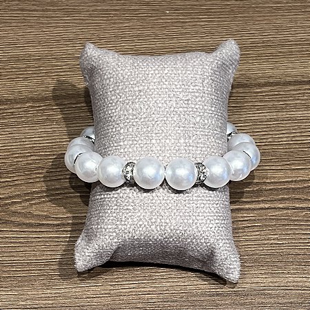 Pulseira Pérolas Brancas com Cristais - M