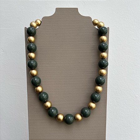 Colar de Bolas com Dourado e Verde Musgo