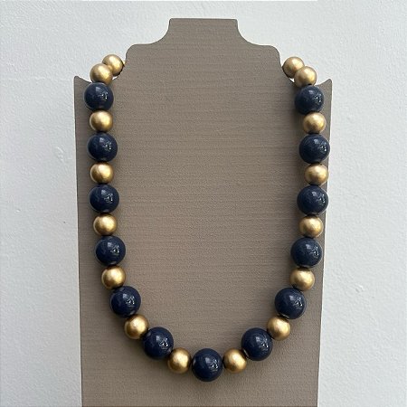 Colar de Bolas com Dourado e Azul Marinho