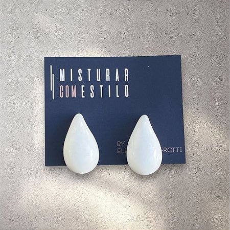 Brinco Gota De Resina - G - Branco