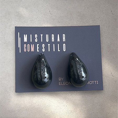 Brinco Gota De Resina - G - Preto