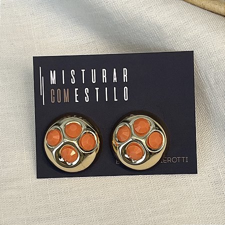 Brinco Bolão Cora Com Pedras - Coral