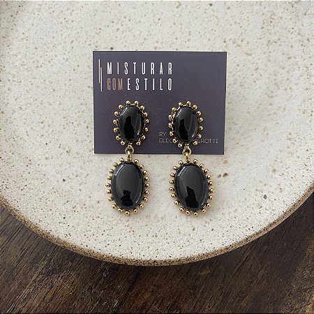 Brinco Aurora Resina Duplo - Preto