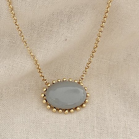 Colar Oval de Resina Aurora - Cinza