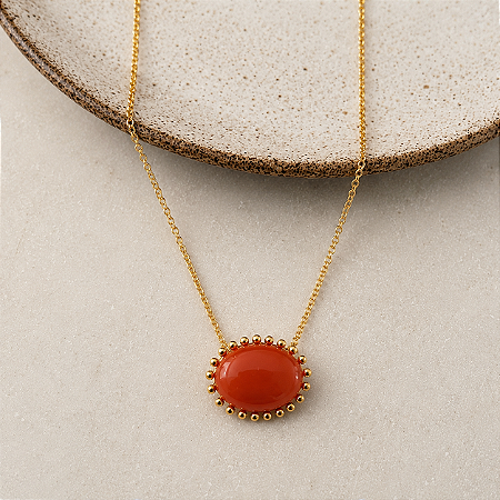 Colar Oval de Resina Aurora - Coral