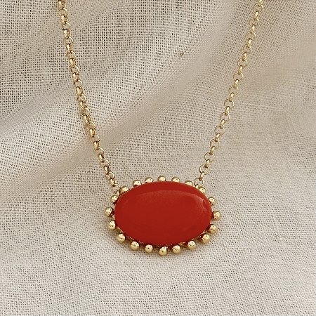 Colar Oval de Resina Aurora - Coral