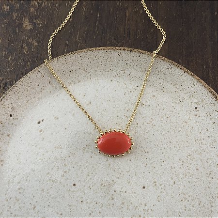 Colar Oval de Resina Aurora - Coral