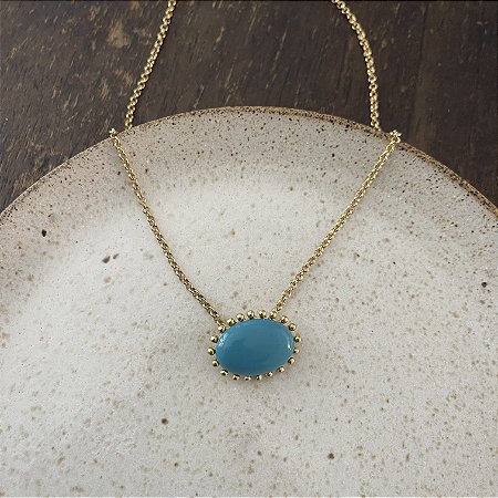 Colar Oval de Resina Aurora - Turquesa