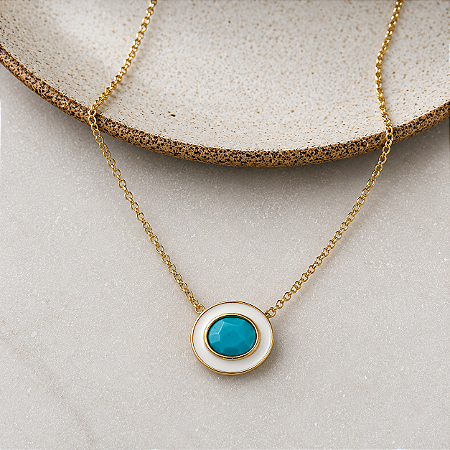Colar Solitário Oval Aurora - Turquesa