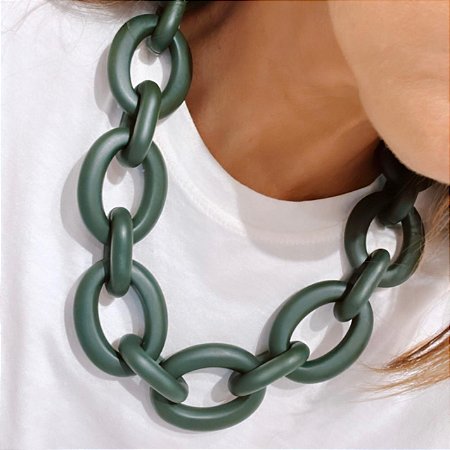 Colar Elos De Resina - G - Fosco - Verde Musgo