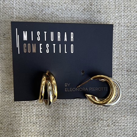 Argola Tripla Bicolor - Dourado