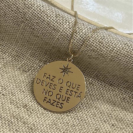 Colar Medalha Faz o Que Deves - 50 cm - Dourado