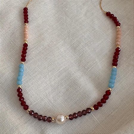 Choker Aurora Cristais - Magenta