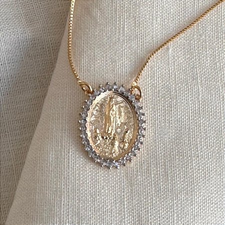 Colar N. S. de Fátima - M - Dourado e Ródio