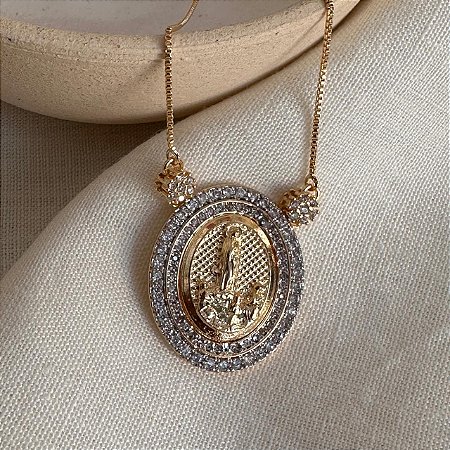 Colar N. S. de Fátima - G - Dourado e Ródio