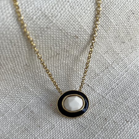 Colar Oval Aurora - Preto com Branco