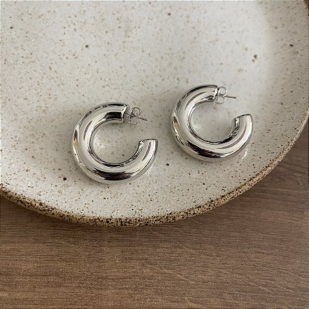 Argola Puff - G - Ródio