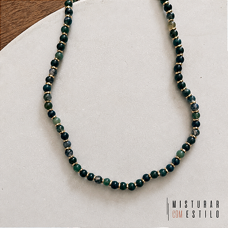Colar Pedras Naturais - M - Verde Degrade