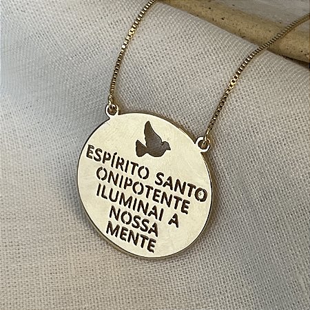 Colar Medalha Espirito Santo Onipotente - 60 cm - Dourado