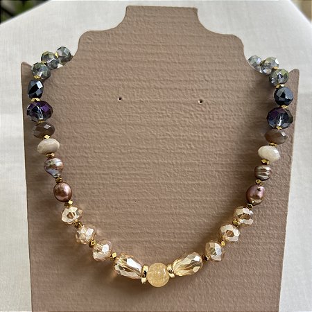 Colar Joana - Cristais Fumê