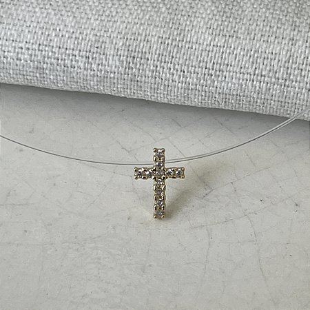 Choker Fio de Nylon - Cruz - Dourado