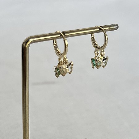 Argola Betina Duas Borboletas - Esmeralda e Cristal