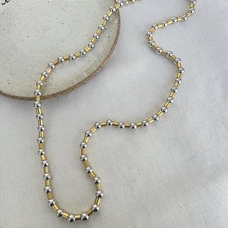 Colar Canutilhos e Esferas - Bicolor - 90cm