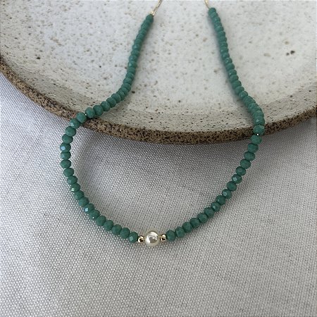Choker Aurora Cristais com Pérola - Verde Água
