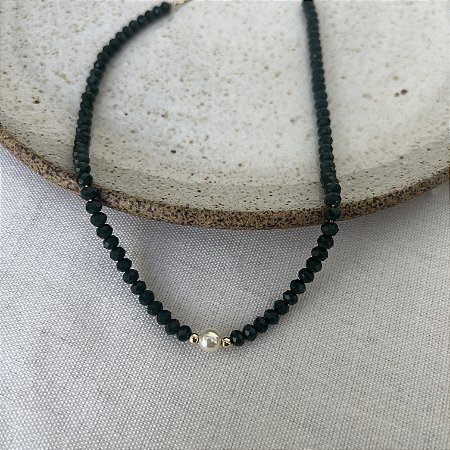 Choker Aurora Cristais com Pérola - Verde Musgo