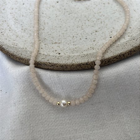 Choker Aurora Cristais com Pérola - Nude