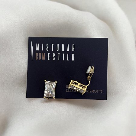 Brinco De Pressão Retangular - Dourado
