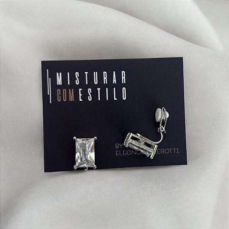Brinco De Pressão Retangular - Ródio