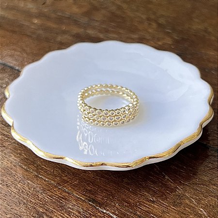 Aliança Tripla de Zircônias - Dourado