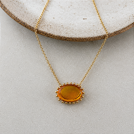 Colar Oval de Resina Aurora - Laranja