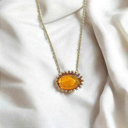 Colar Oval de Resina Aurora - Laranja