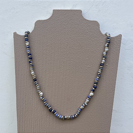 Colar Murano - P - Curto - Azul com Branco