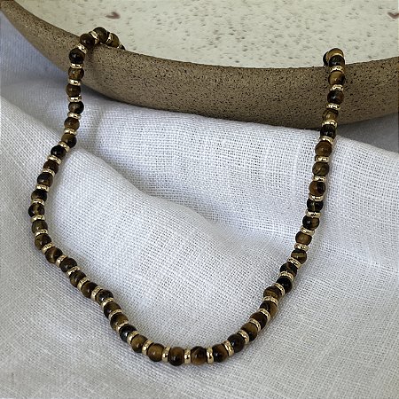 Colar Murano - P - Curto - Olho de Tigre