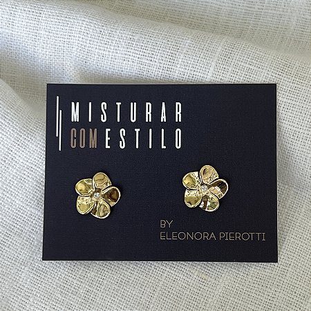 Brinco Mini Flor com Ponto Zircônia - D
