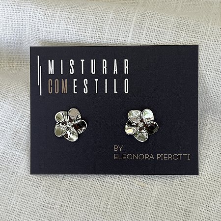 Brinco Mini Flor com Ponto Zircônia - Ródio