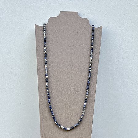 Colar Murano Pedra Ibiza - P - Longo - Azul Com Branco