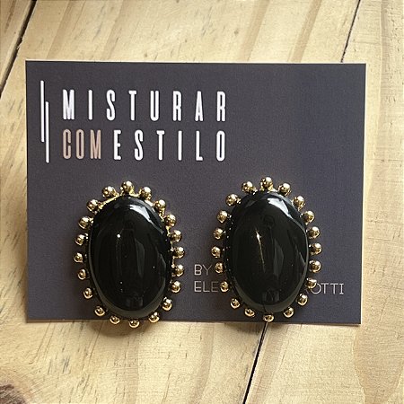 Brinco Aurora Resina Oval - Preto