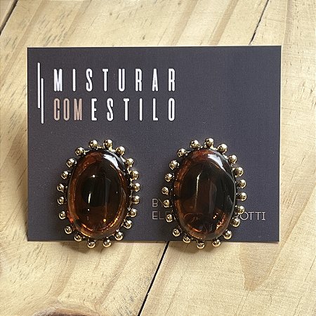 Brinco Aurora Resina Oval - Tartaruga