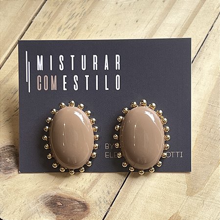 Brinco Aurora Resina Oval - Capuccino