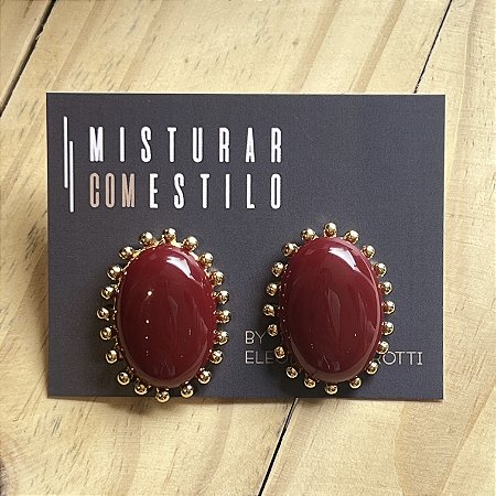 Brinco Aurora Resina Oval - Marsala
