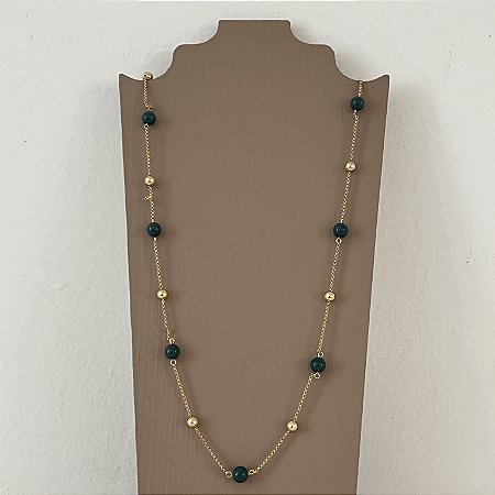 Colar Cora Bolas 7mm - Verde - 80cm