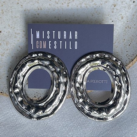 Argola Reta Oval Orgânica Max - Ródio